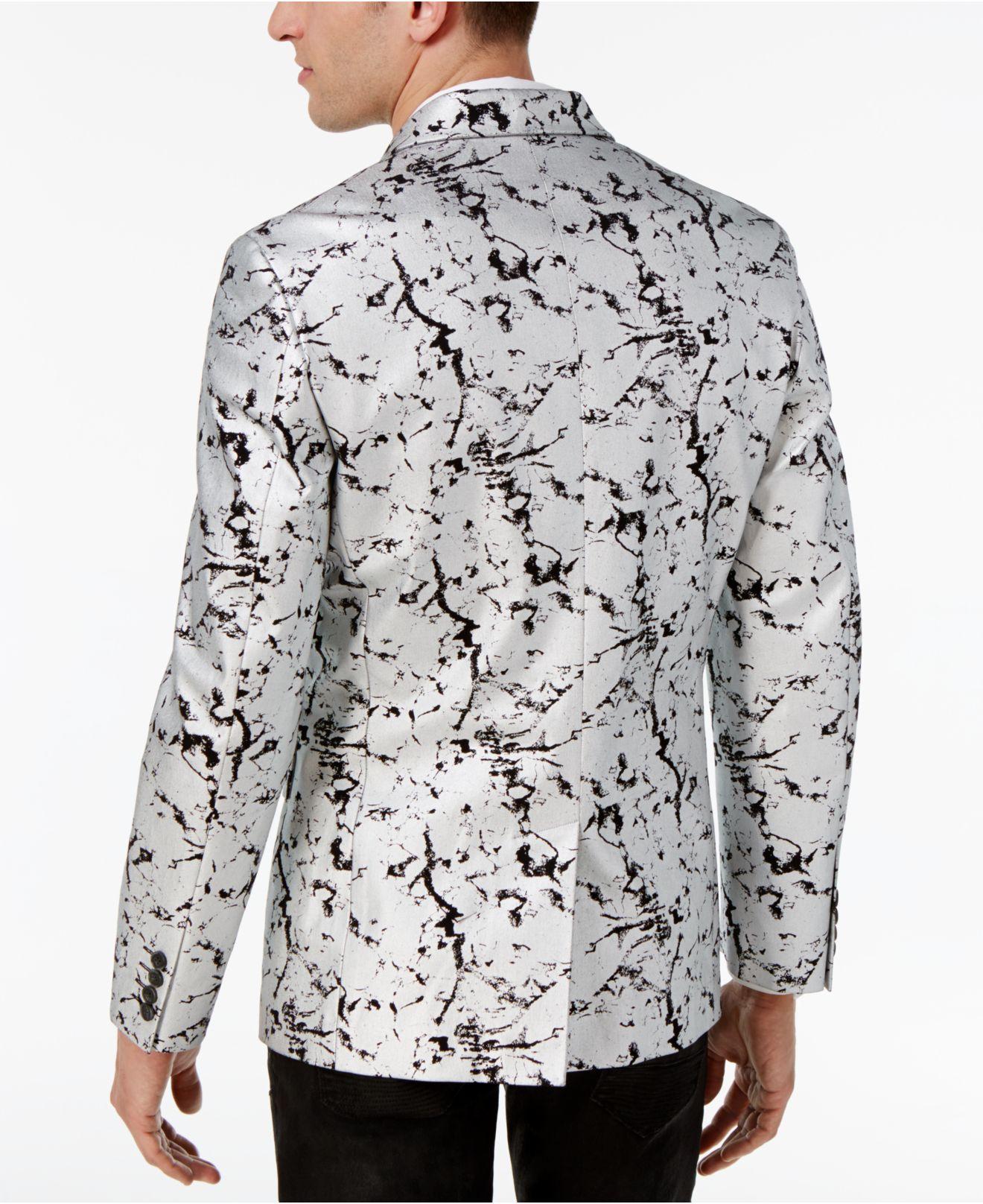 INC International Concepts Cotton Men's Slimfit Silver Foil Blazer in